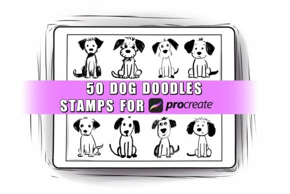 50 Dog Doodle Procreate Stamps Brushes for Creative Projects