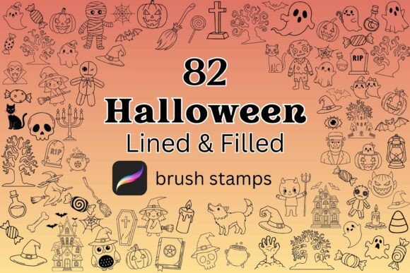 82 Halloween Procreate Brush Stamps for Spooky Designs