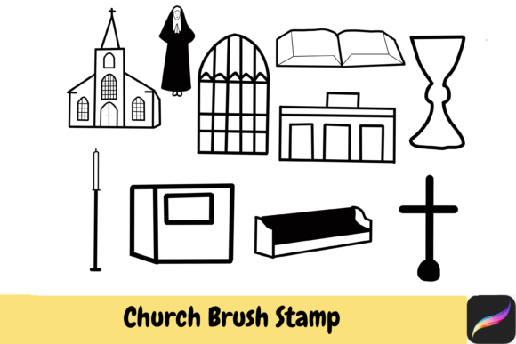 Church Brush Stamps Procreate IPAD: Hand Drawn Elements for Digital Craft
