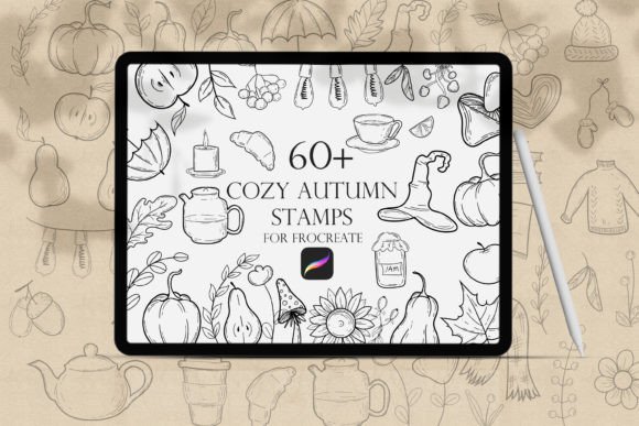 Cozy Autumn Procreate Stamps: 61 Line Art Designs