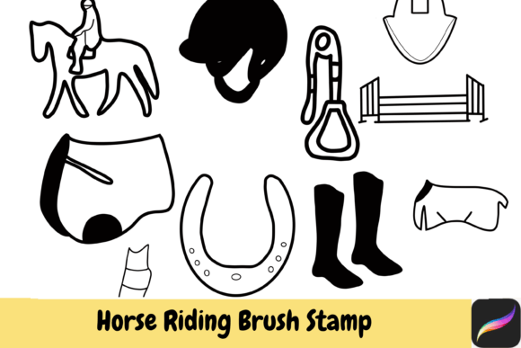 Horse Riding Brush Stamps for Procreate on iPad